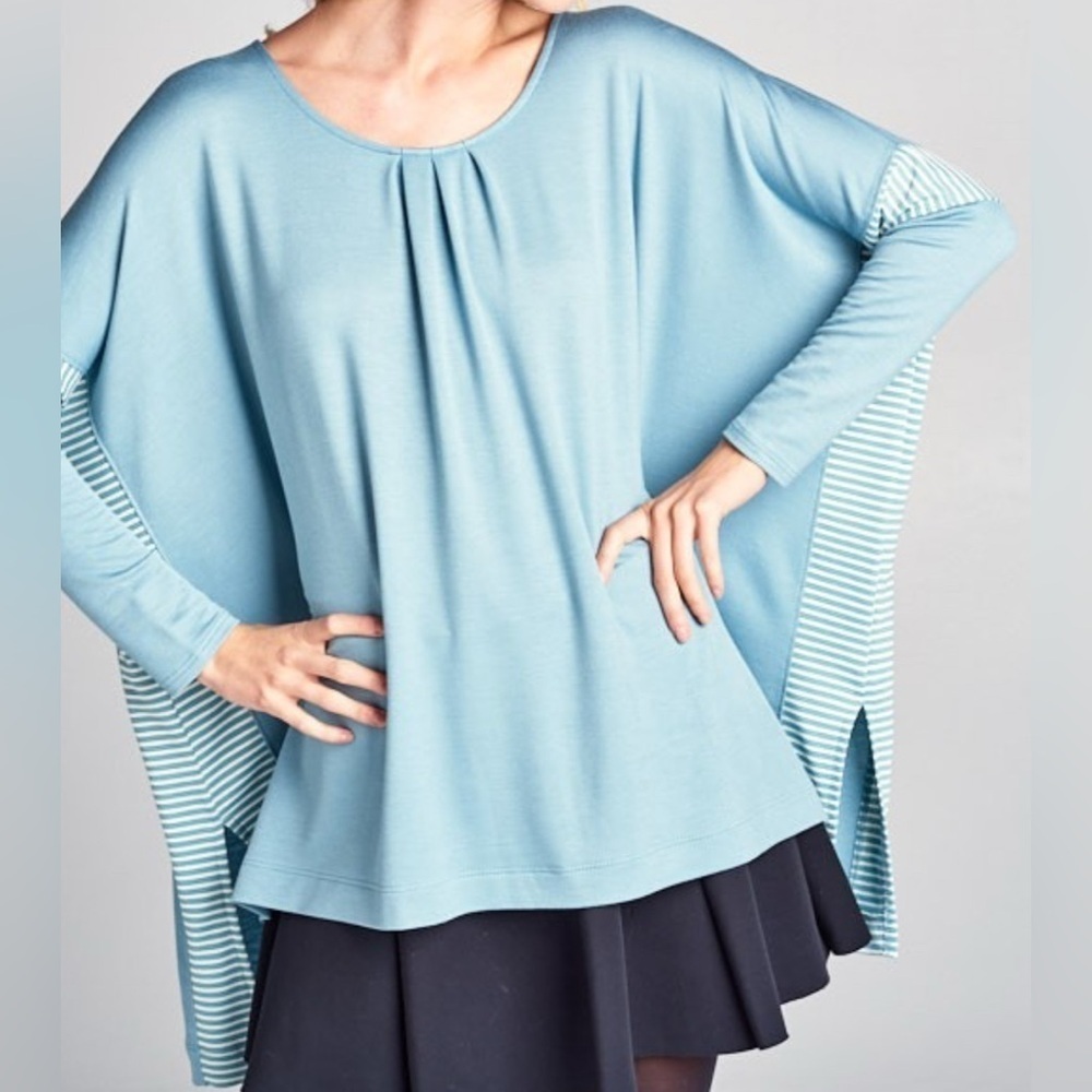 Dusty Blue Solid & Stripe Top